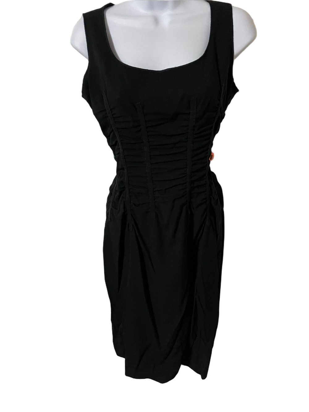 Vintage Dolce & Gabbana Black Ruched Dress with Leopard Print Lining Size 44